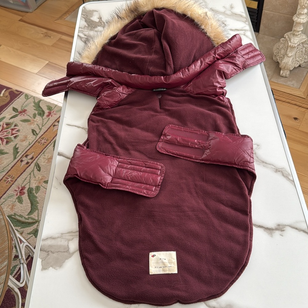 New Pajar Pup Zola dog jacket w/faux fur trimmed hood.  Size XXL. Color Merlot. - Picture 11 of 16